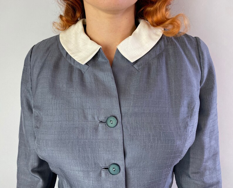 1940s Smart Sally Dress Set Vintage 40s Pewter Grey Dupioni | Etsy