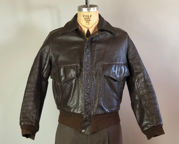 1940s Fly Boy A 2 Leather Jacket Vintage 40s Black Coffee Fly Boy A 2 Leather Jacket Vintage 40s