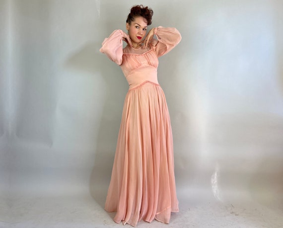 1940s Peachy Keen Gown | 40s Peach Pink Maxi Dres… - image 9