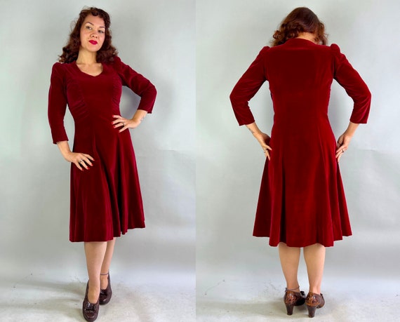 1930s Red Velvet Cake Dress | Vintage 30s Crimson… - image 9