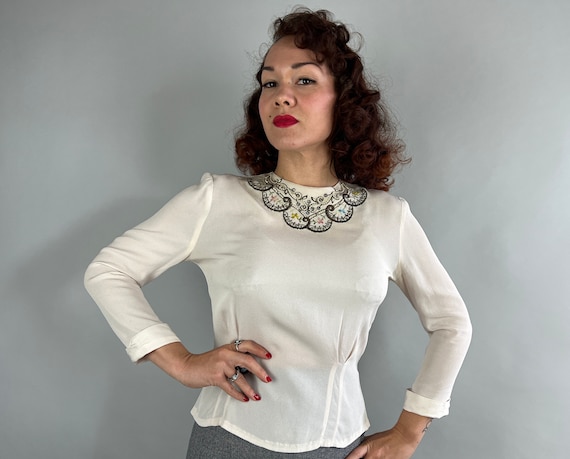 1940s Glamour Girl Blouse | Vintage 40s Cream Whi… - image 7