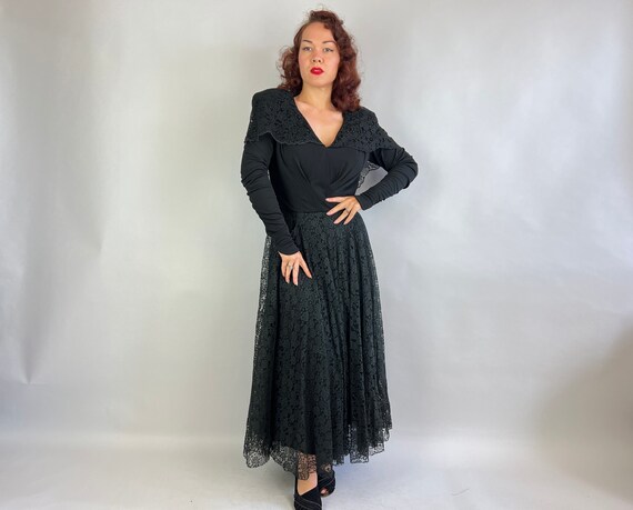 1940s Dark Romance Dress | Vintage 40s Black Rayo… - image 2