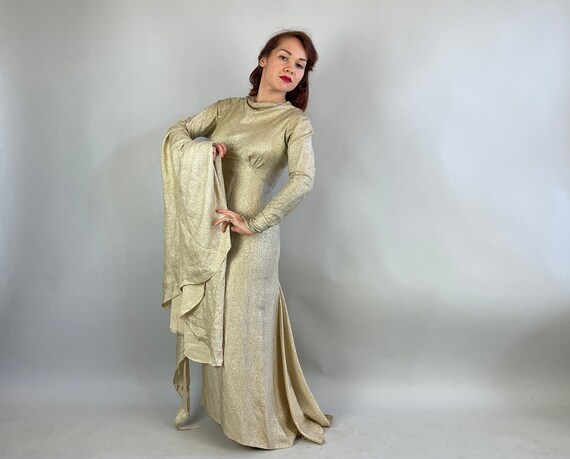 1930s Holy Grail Hollywood Gown | Vintage 30s Shimmery Gold