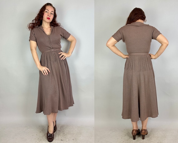 1950s Haute to Trot Taupe Knit Dress | Vintage 50… - image 10