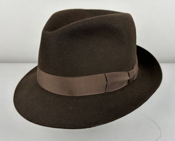 1950s Playboy Paul Fedora | Vintage 50s Royal Stetson Dark Chocolate Brown Fur Felt Hat with Grosgrain Ribbon | Size 7&3/8 Large