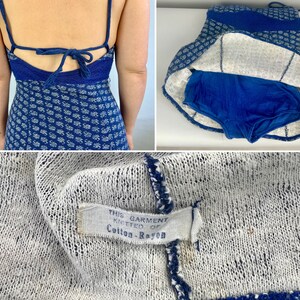 1930s Cathy's Cartwheel Bathing Suit Vintage 30s Blue & White Pinwheel Pattern Cotton Rayon Knit One Piece Skirted Swimsuit Small Medium image 10