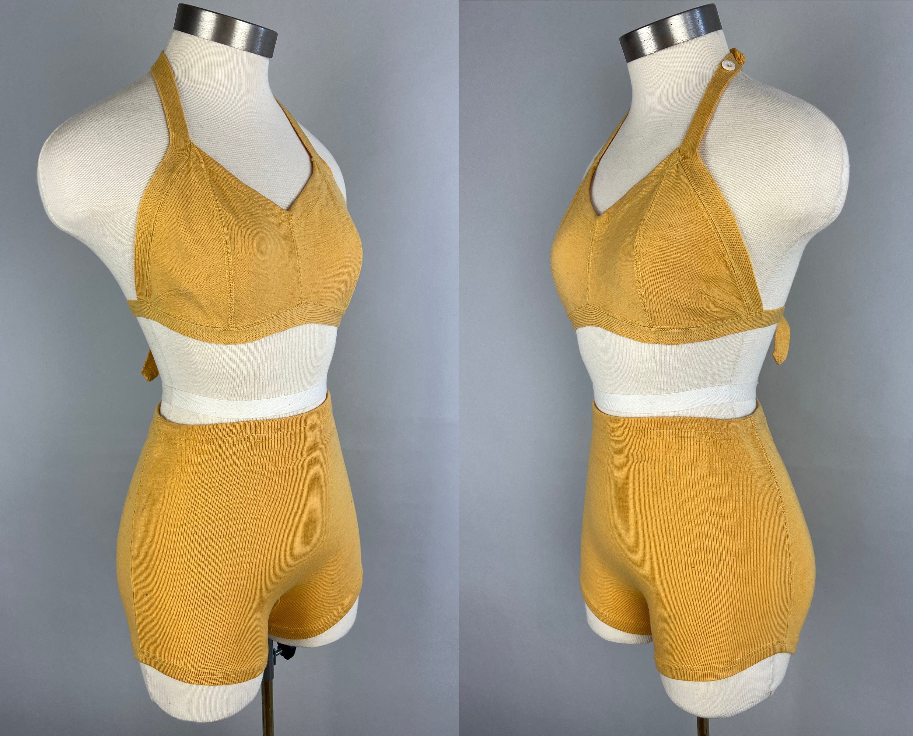1930s Basking Betty Bikini | Vintage 30s Canary Yellow Wool Knit Two ...