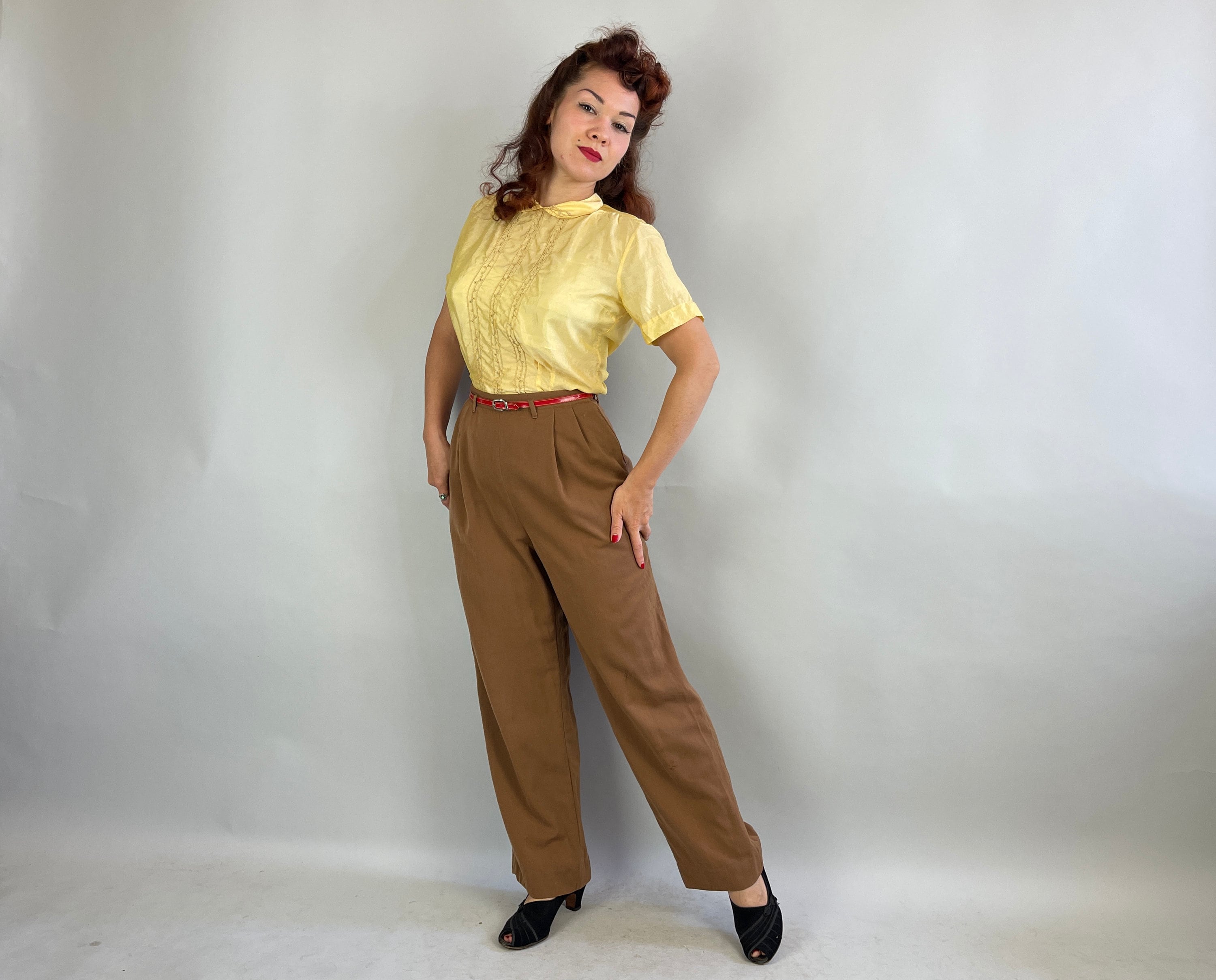 1940s Sporting Ladies Slacks | Vintage 40s Latte Brown Wool