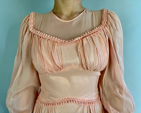 1940s Peachy Keen Gown | 40s Peach Pink Maxi Dres… - image 3