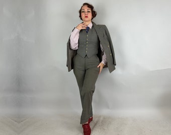 1930s Three-piece Belted-back Suit | Vintage 30s Steel Grey