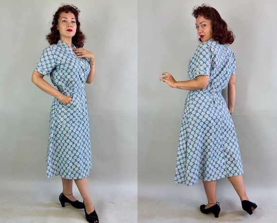 1940s Hypnotic Hexagons Dress | Vintage 40s Blue … - image 7