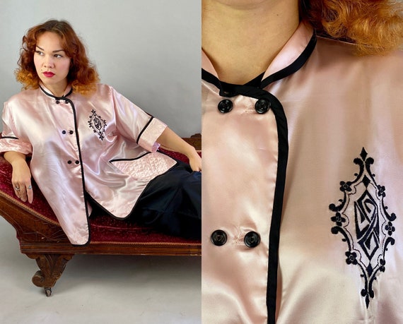 1940s Lounging Lady Pajama Set | Vintage 40s Pink