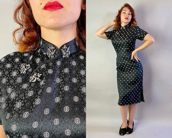 1950s Starry Night Cheongsam | Vintage 50s Black S