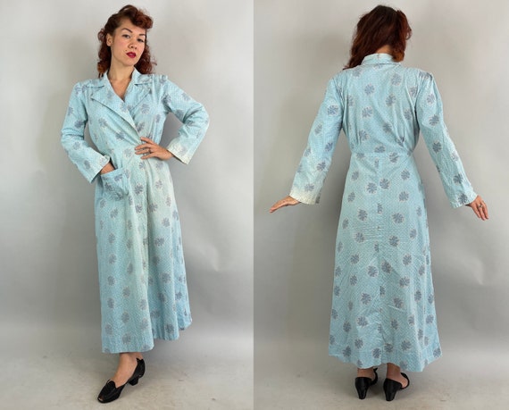 1940s Lovely Lounge Robe | Vintage 40s Blue White… - image 10