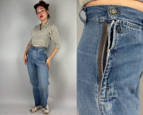 1940s Love of The Lone Ranger "Levi Strauss" Jeans | Vintage 40s Blue Denim Western Side Zip Dungaree w/Button Flap Pockets | Extra Small XS