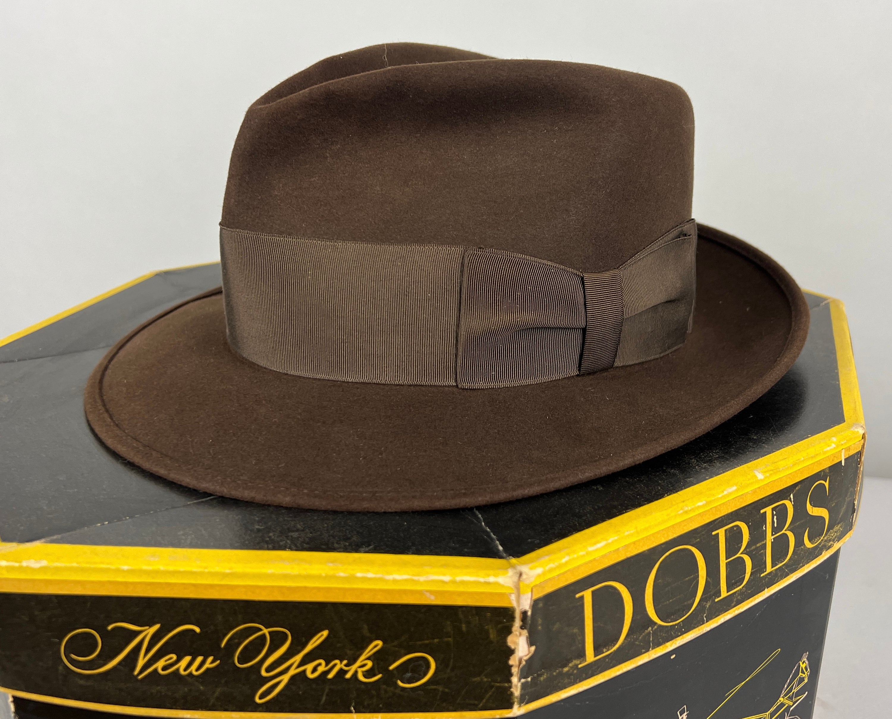 1940s Dapper Dobbs Fedora Vintage 40s Chocolate Brown Fur Felt Hat With Silk Grosgrain Ribbon Hatband & Original Box Size 7 1/8 Medium - Etsy 1940s Dapper Dobbs Fedora Vintage 40s Chocolate Brown Fur Felt Hat With Silk Grosgrain Ribbon Hatband & Original Box Size 7 1/8 Medium - Etsy