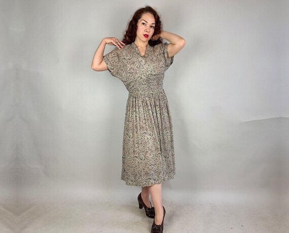 1940s Perfect Park Day Dress | Vintage 40s Brown … - image 7