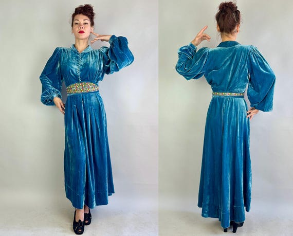 1930s She Wore Blue Velvet Dress | Vintage 30s Gown w… - Gem