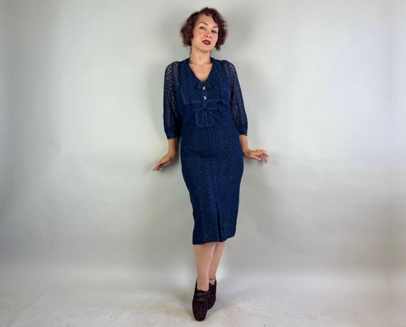 1930s Deep Blue Sea Dress | Vintage 30s Sheer Nav… - image 3