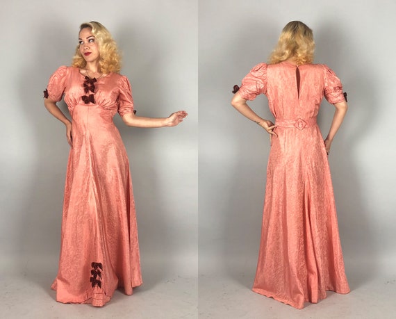 1930s Moiré Silk Gown | Vintage 30s Salmon Pink Ta