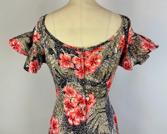 1950s Luau Goddess Gown | Vintage 50s Mottled Bla… - image 9