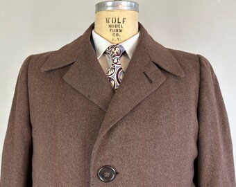 ジャケット・アウター At Last & Co Wool Coat 40 1940s Executive Overcoat | Vintage 40s Cedar Brown Wool With