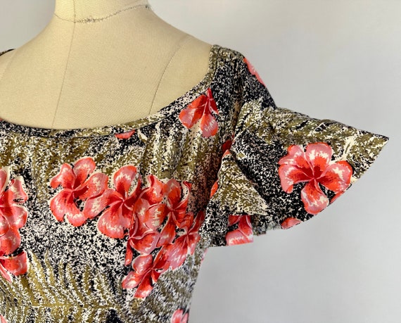 1950s Luau Goddess Gown | Vintage 50s Mottled Bla… - image 6