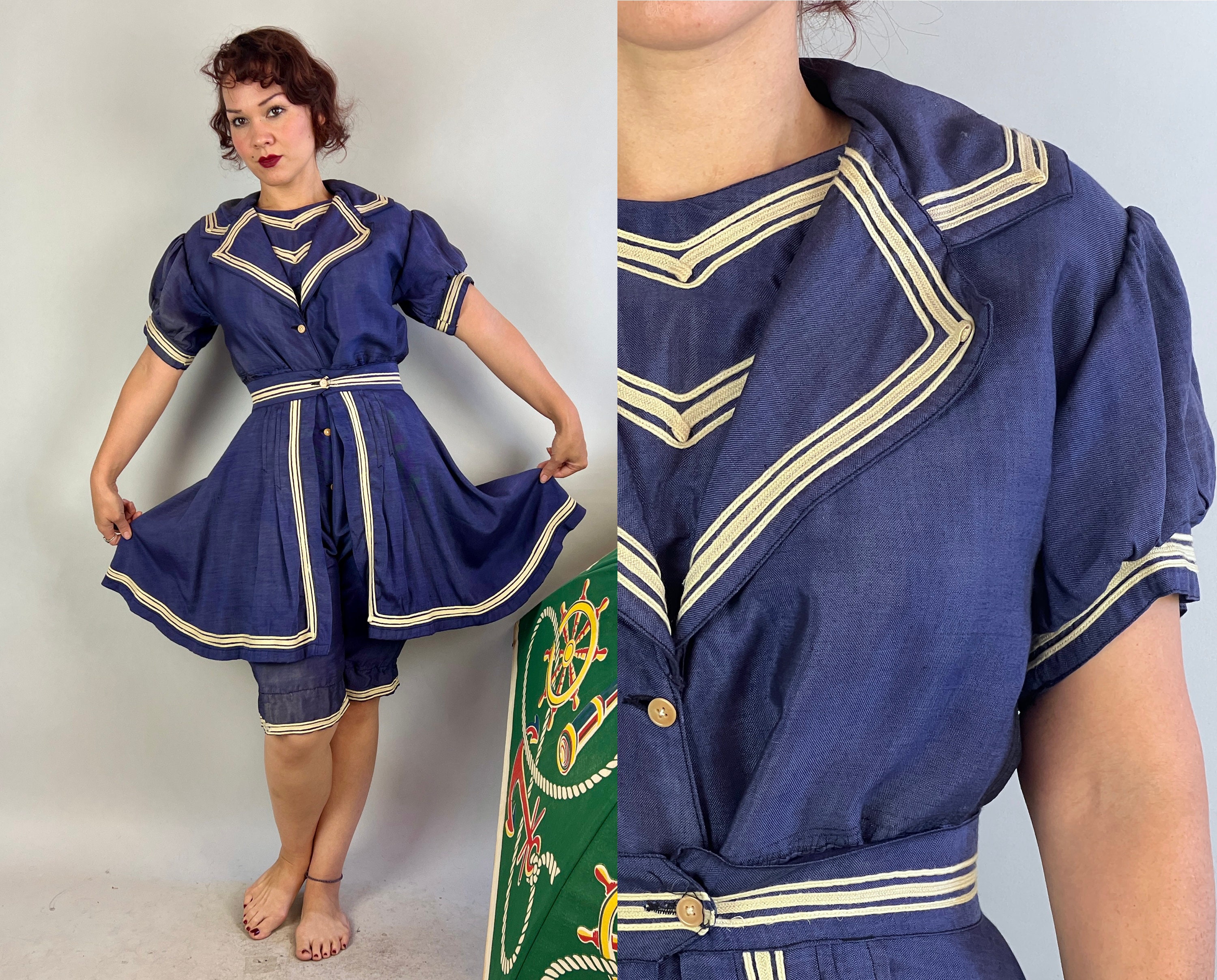 Costume da bambina blu vintage vittoriano per una donna