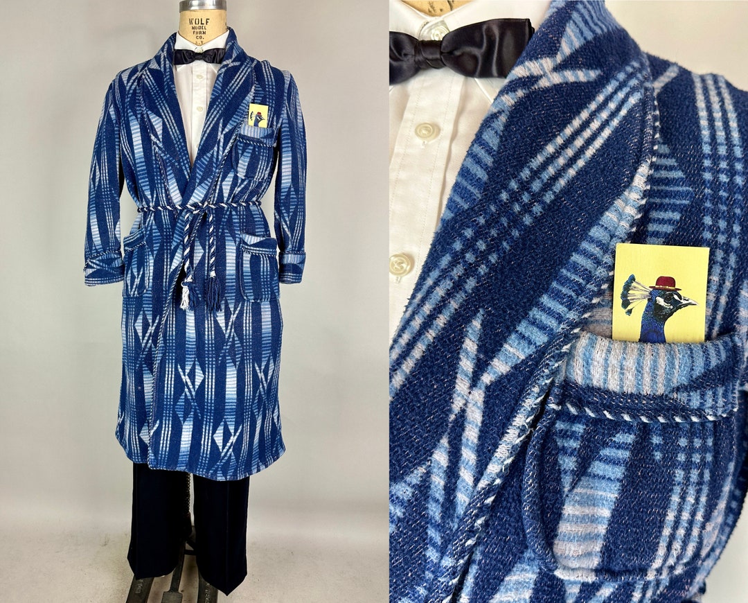 1920s Cuddle up Beacon Robe Vintage 20s Blue Tones and White Deco ...