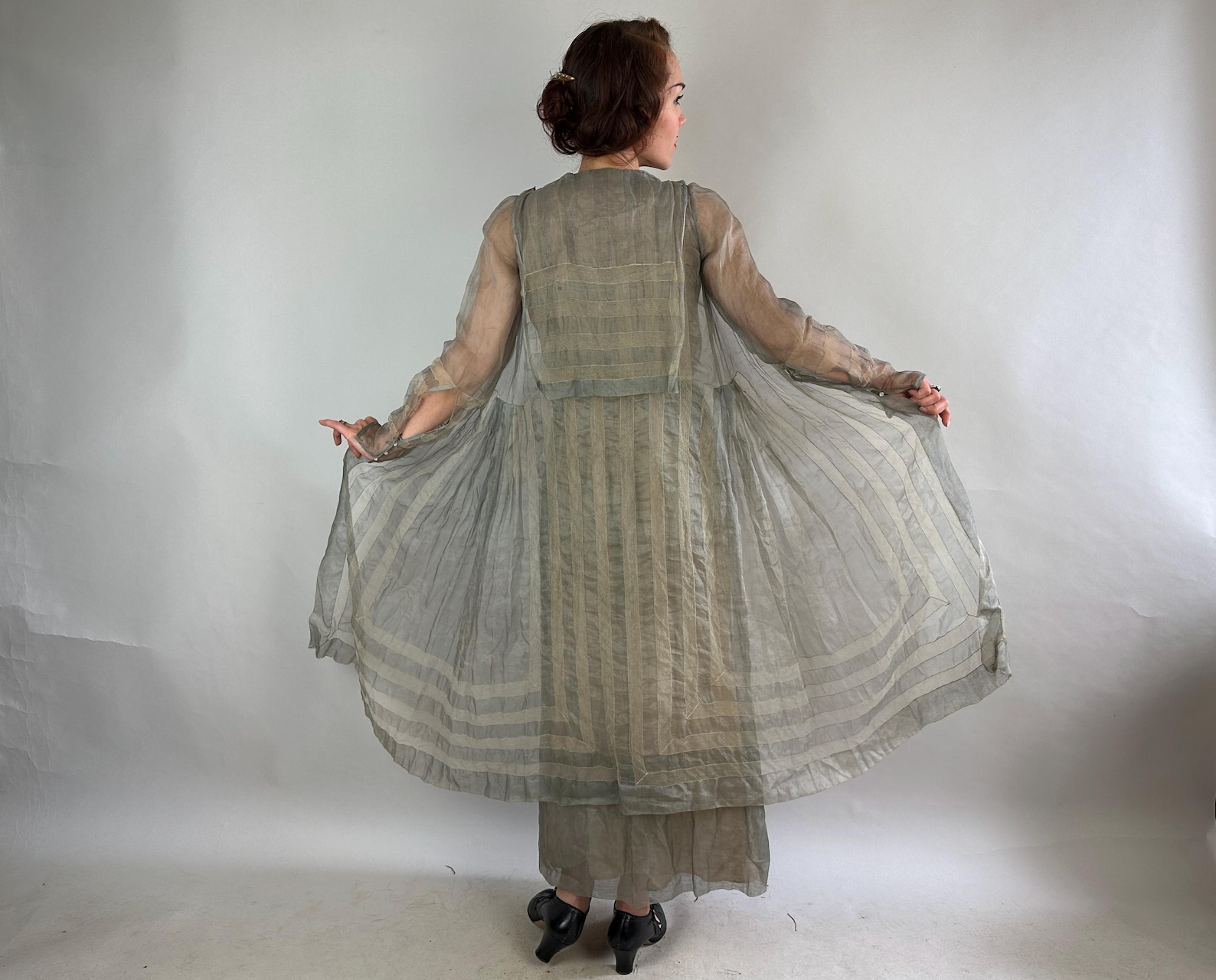 1910s Lithe Lady in Light Dress | Vintage Teens Antique Dove Grey Sheer ...