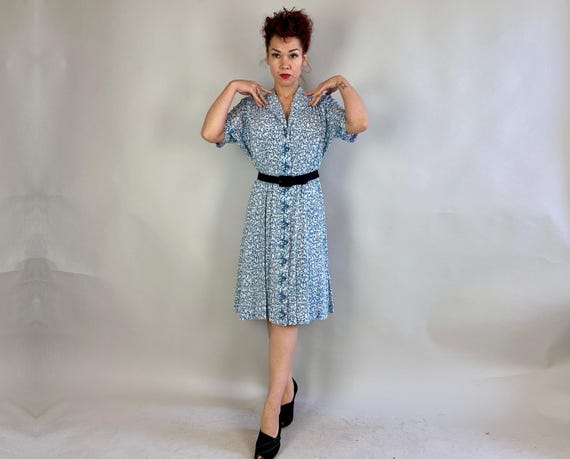 1940s Step in Time Dress | Vintage 40s Blue and W… - image 4