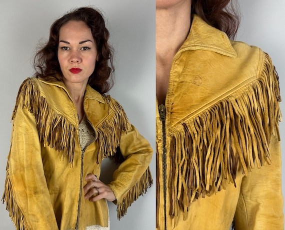 1930s Range Rider Jacket | Vintage 30s Yellow Deerskin Leather Fringe Cowgirl Western Zip Up Coat by "Range Rider" | Extra Small XS