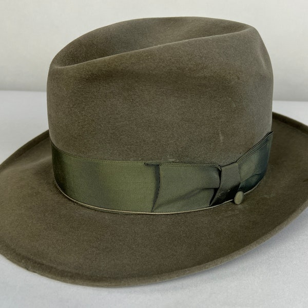 1940s Disney's Dapper Delight Fedora | Vintage 40s Pewter Grey Fur Felt Hat w/Wind Button & Tone-on-Tone Grosgrain Hatband | Size 7 Medium