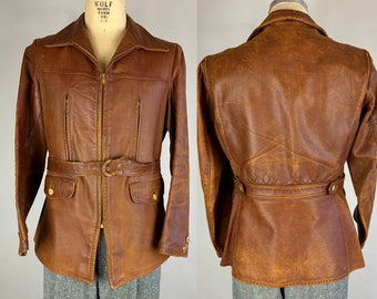 1930年代 約90年前のレザー スポーツジャケットLサイズ相当/ジョニーデップ 1930年代 約90年前のレザー スポーツジャケットLサイズ相当/ジョニーデップ