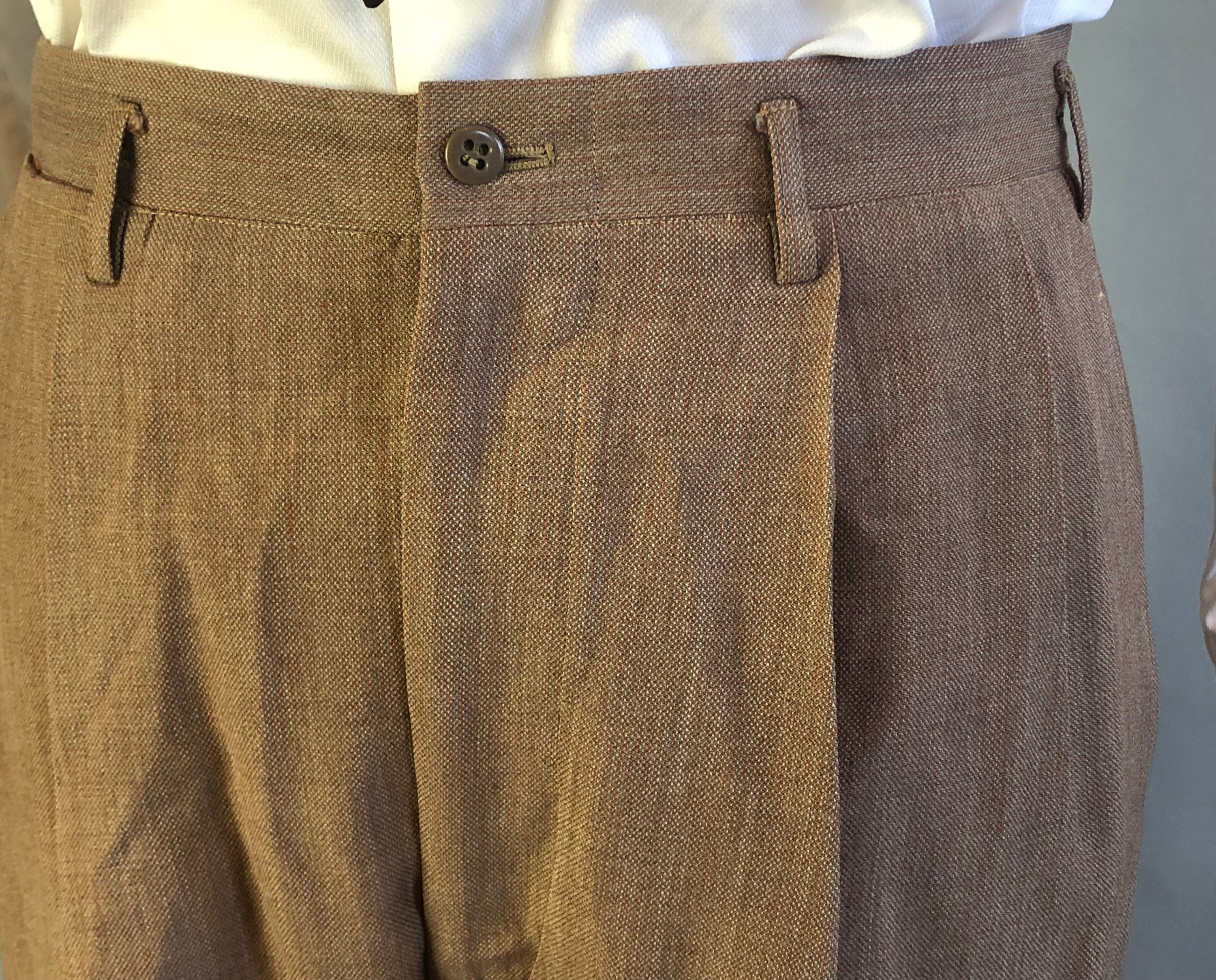 1940s Taupe Mens Trousers | Vintage 40s Beige Woven Wool Orange Striped ...