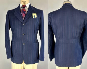 Size 34/36 Vintage 1930s Double Breasted Belt Back Striped Jacket