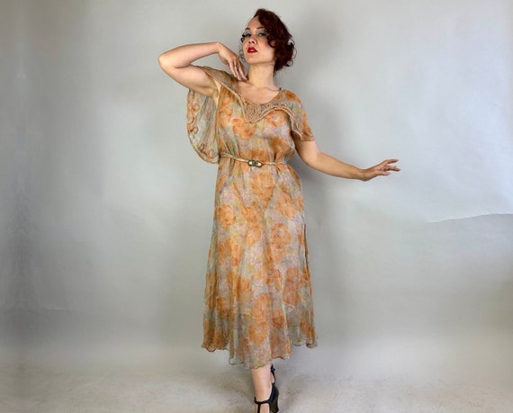 1930s Gatsby Garden Gown | Vintage 30s Orange Blu… - image 2