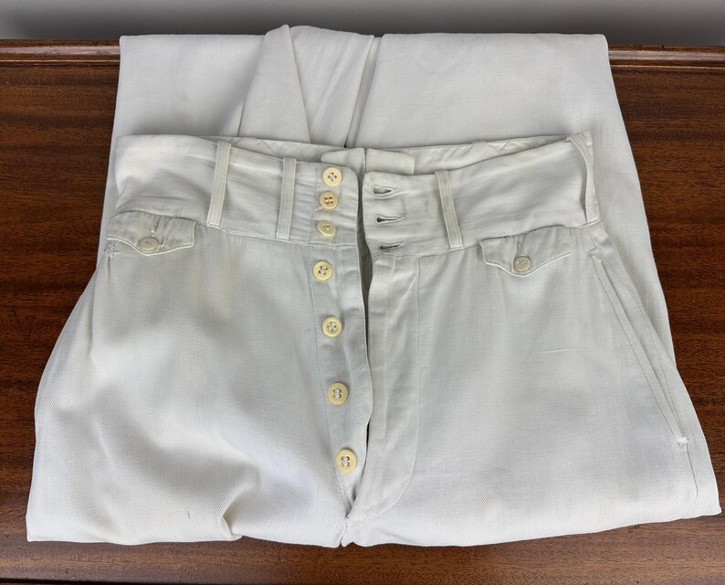 1930s Co-eds Coming Out Trousers | Vintage 30s White Cotton Twill 3 ...
