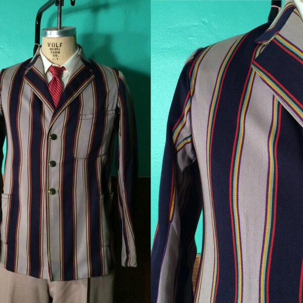 Vintage 1930s Men's Jacket | Striped 30s Collegiate Jacket | size 38/40