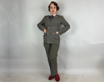 1930s Three-piece Belted-back Suit | Vintage 30s Steel Grey