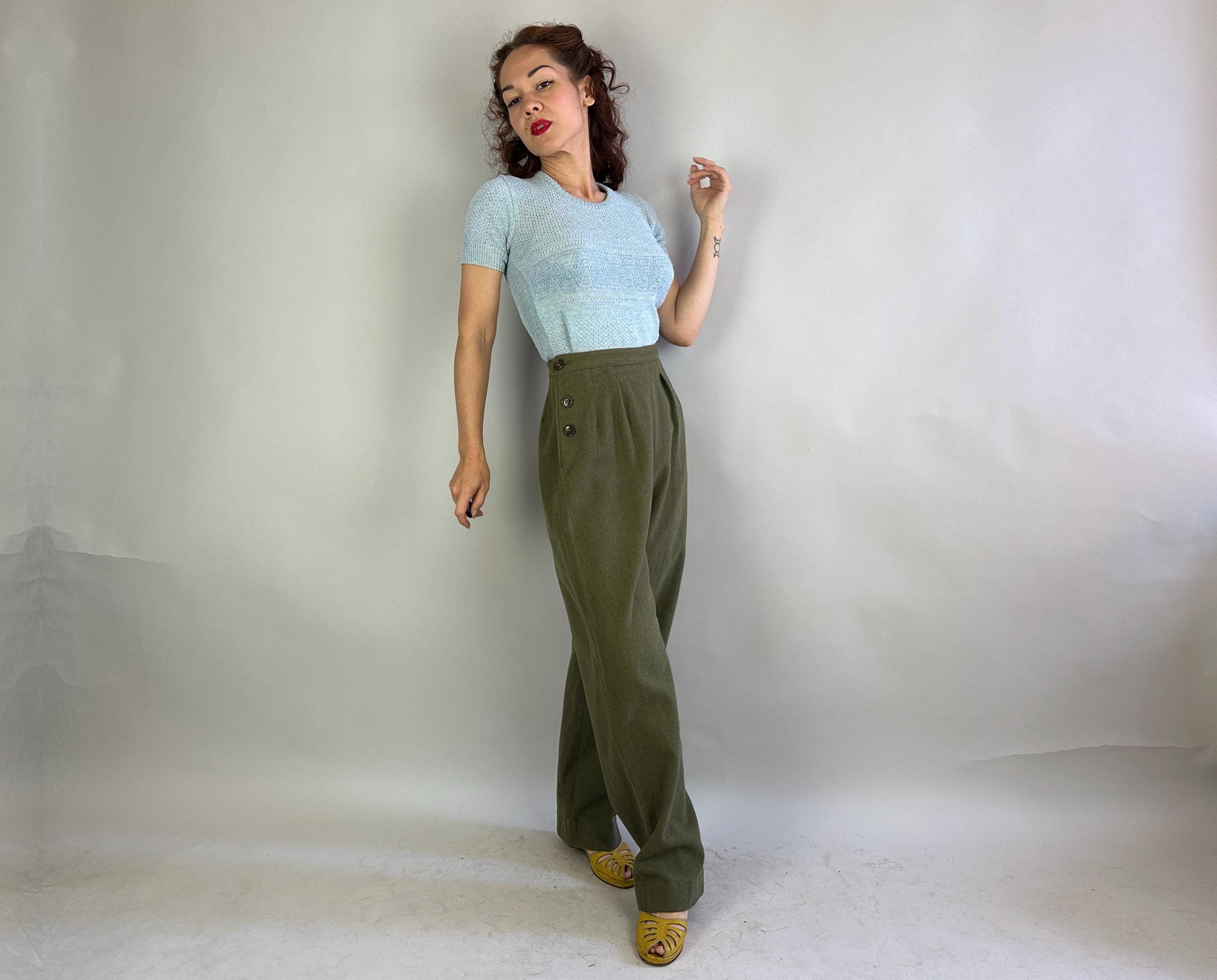 1950s Wonderful WAC Trousers | Vintage 50s Olive Green Wool 1950s Wonderful WAC Trousers | Vintage 50s Olive Green Wool