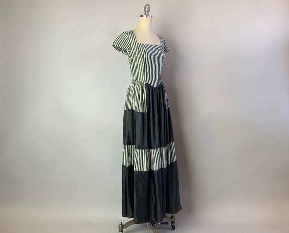 1930s Striped Vaudeville Dress | 30s Grey & White… - image 2