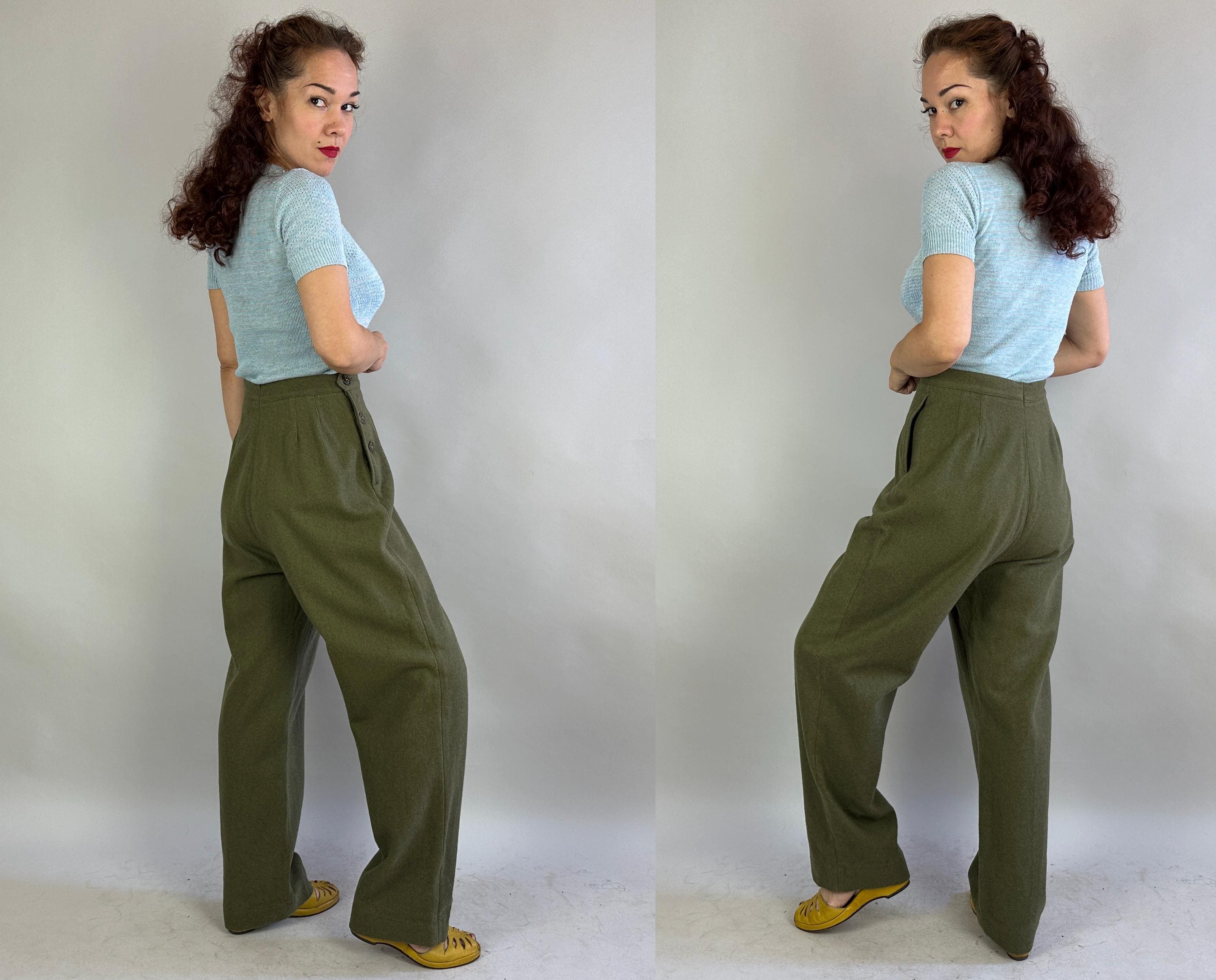 1950s Wonderful WAC Trousers | Vintage 50s Olive Green Wool 1950s Wonderful WAC Trousers | Vintage 50s Olive Green Wool