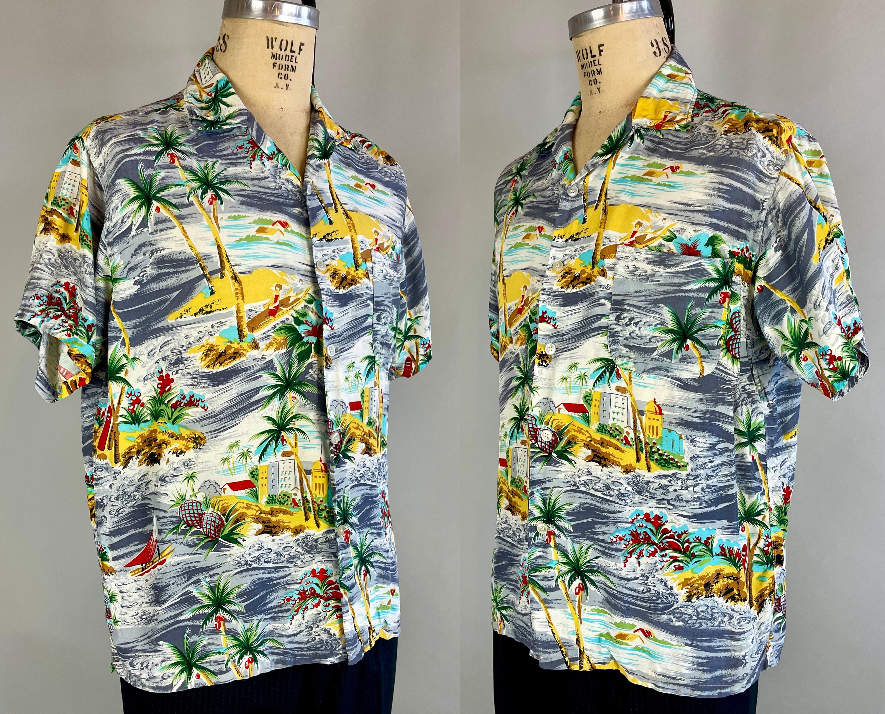 1950s Paradise Island Shirt | Vintage 50s Rayon Hawaiian Top