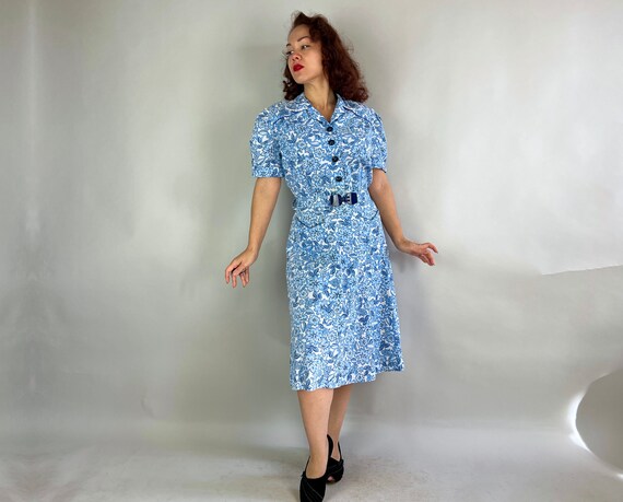 1930s Blossom in Blue Frock | Vintage 30s Blue an… - image 4