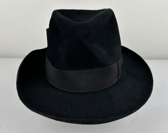 1920s Man in Black Fedora | Vintage 20s Tall Crown Black