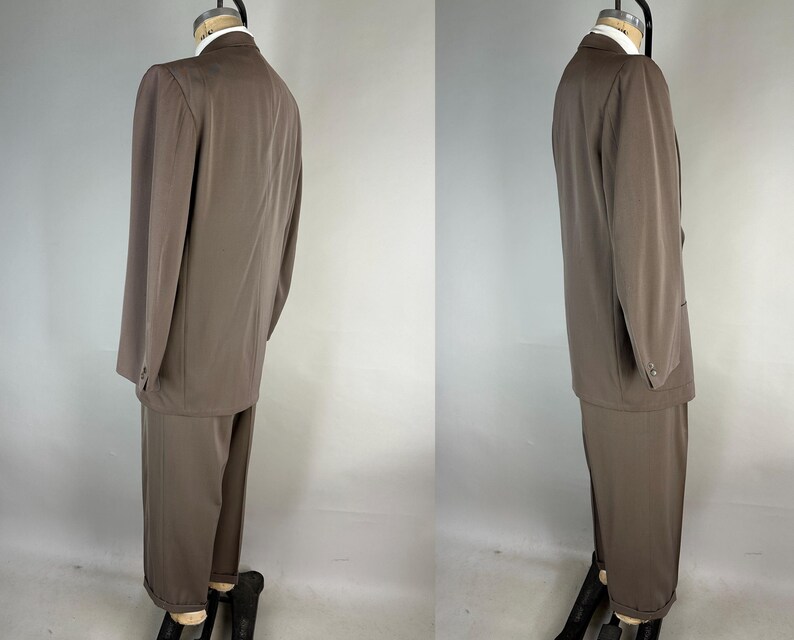 Pak van staal uit de jaren 50 | Vintage jaren 50 tweedelig grijs wollen jasje met enkele rij knopen en ingekeepte revers en Hollywood-taillebroeken | Maat 42 (groot) afbeelding 5