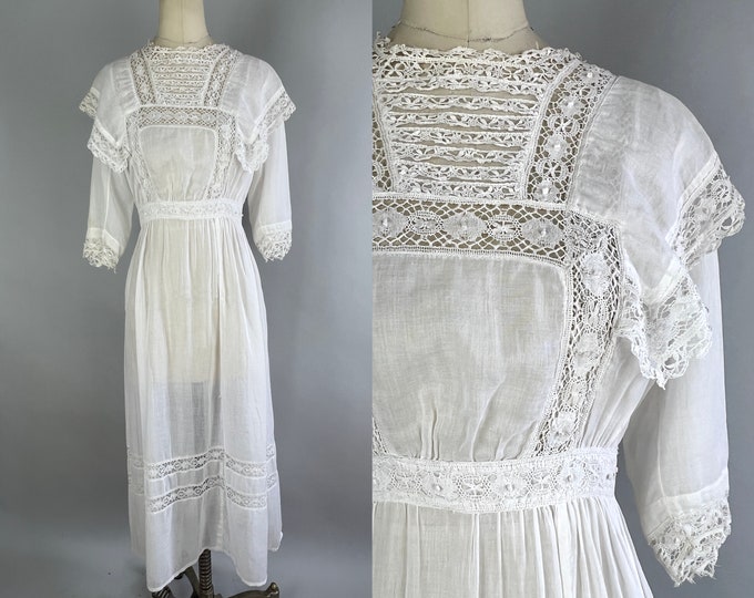 1910s Gladys in the Garden Gown Antique Edwardian Teens White Cotton ...