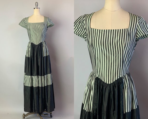 1930s Striped Vaudeville Dress | 30s Grey & White… - image 1