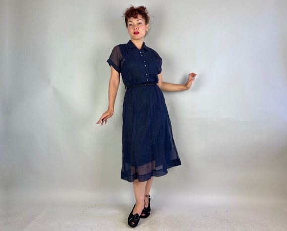 1940s Bubbly in Blue Dress | Vintage 40s Navy She… - image 5